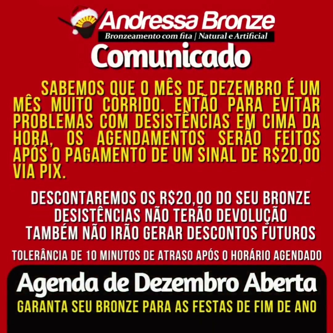 Agenda aberta para Dezembro-Reserve seu bronze !